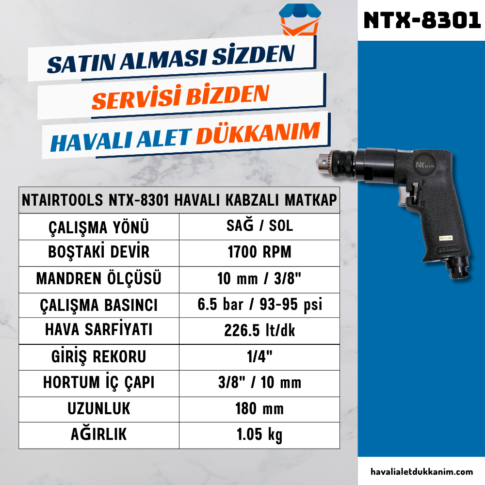10mm 1700RPM Havalı Matkap