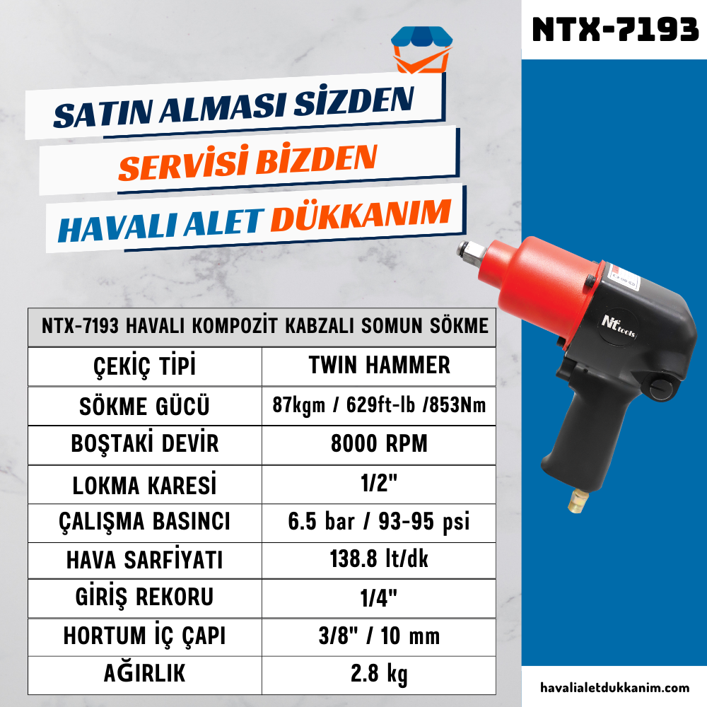 1/2inç 87kgm Havalı Somun Sökme