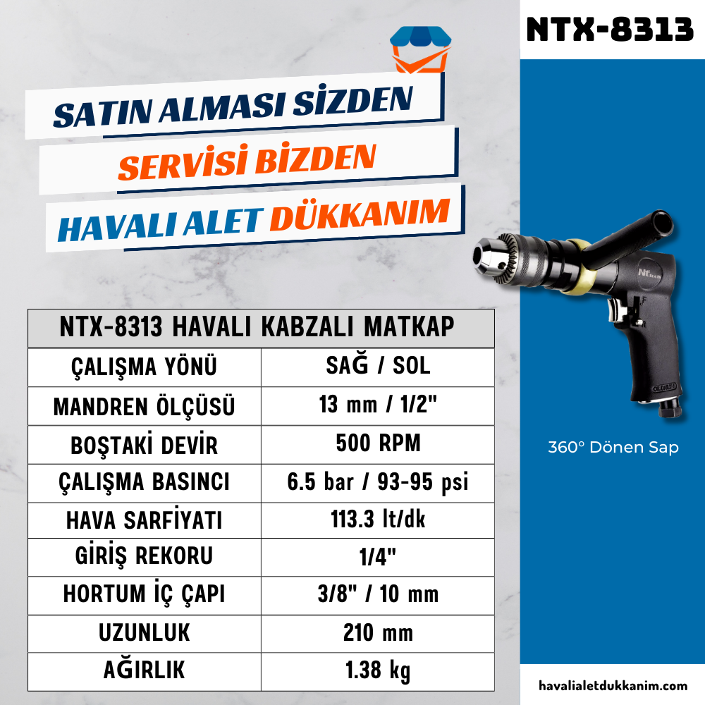 13mm 500RPM Havalı Matkap