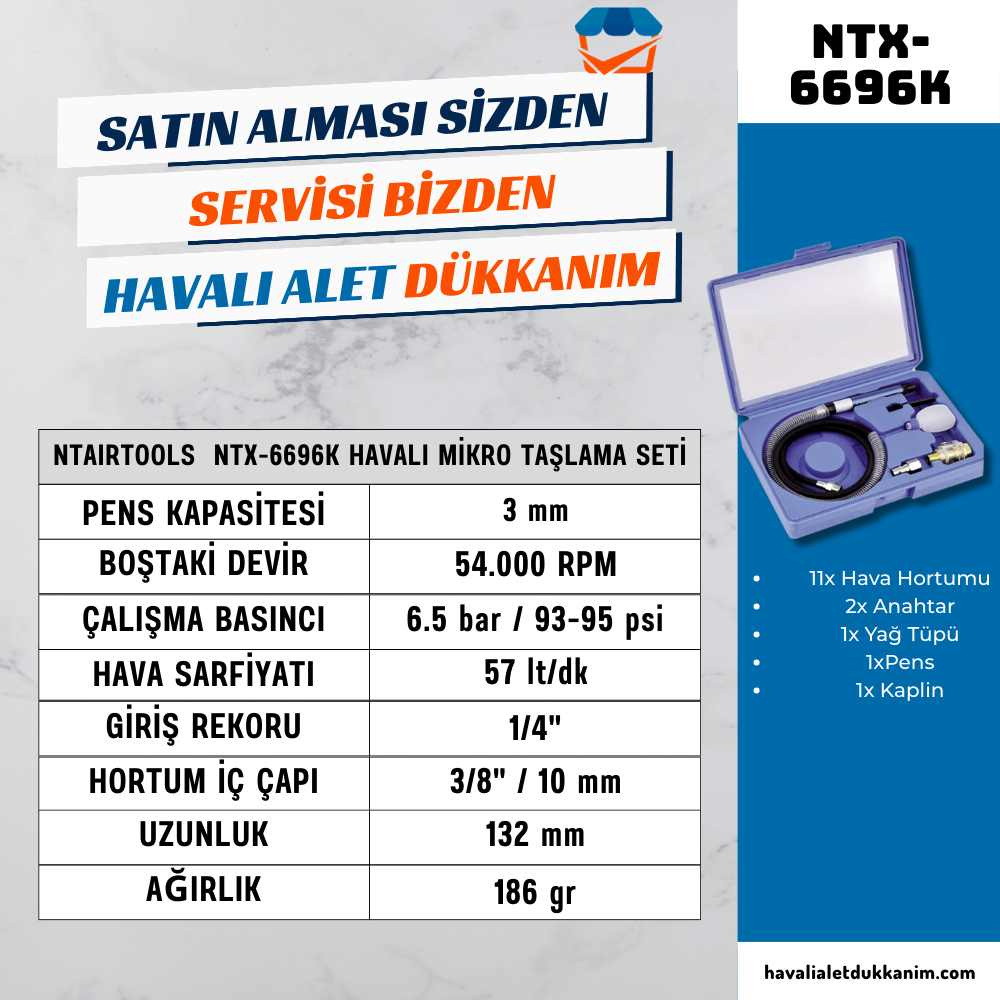 3mm 54000RPM Havalı Mikro Taşlama Seti