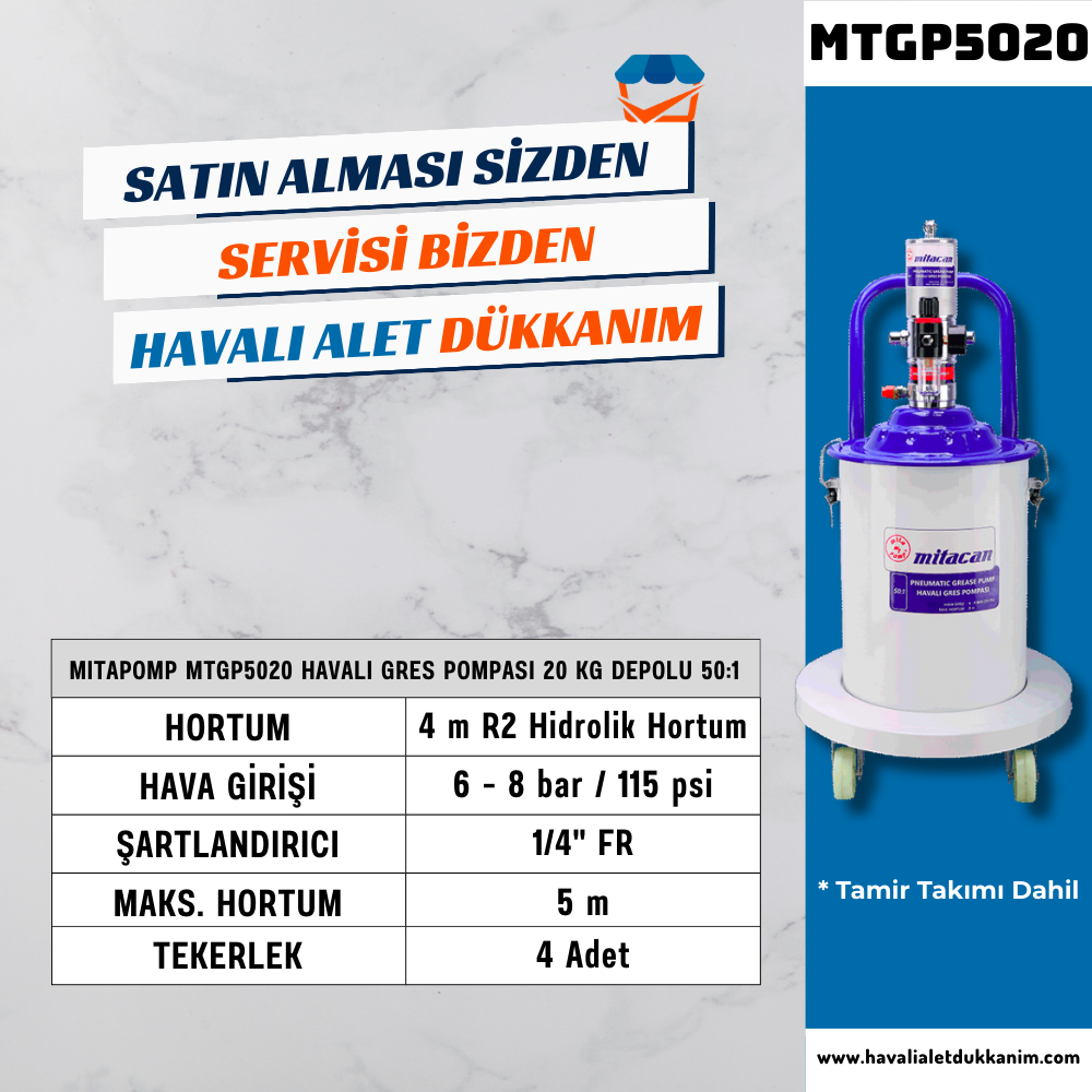 50:1 20 kg. Depolu Havalı Gres Pompası