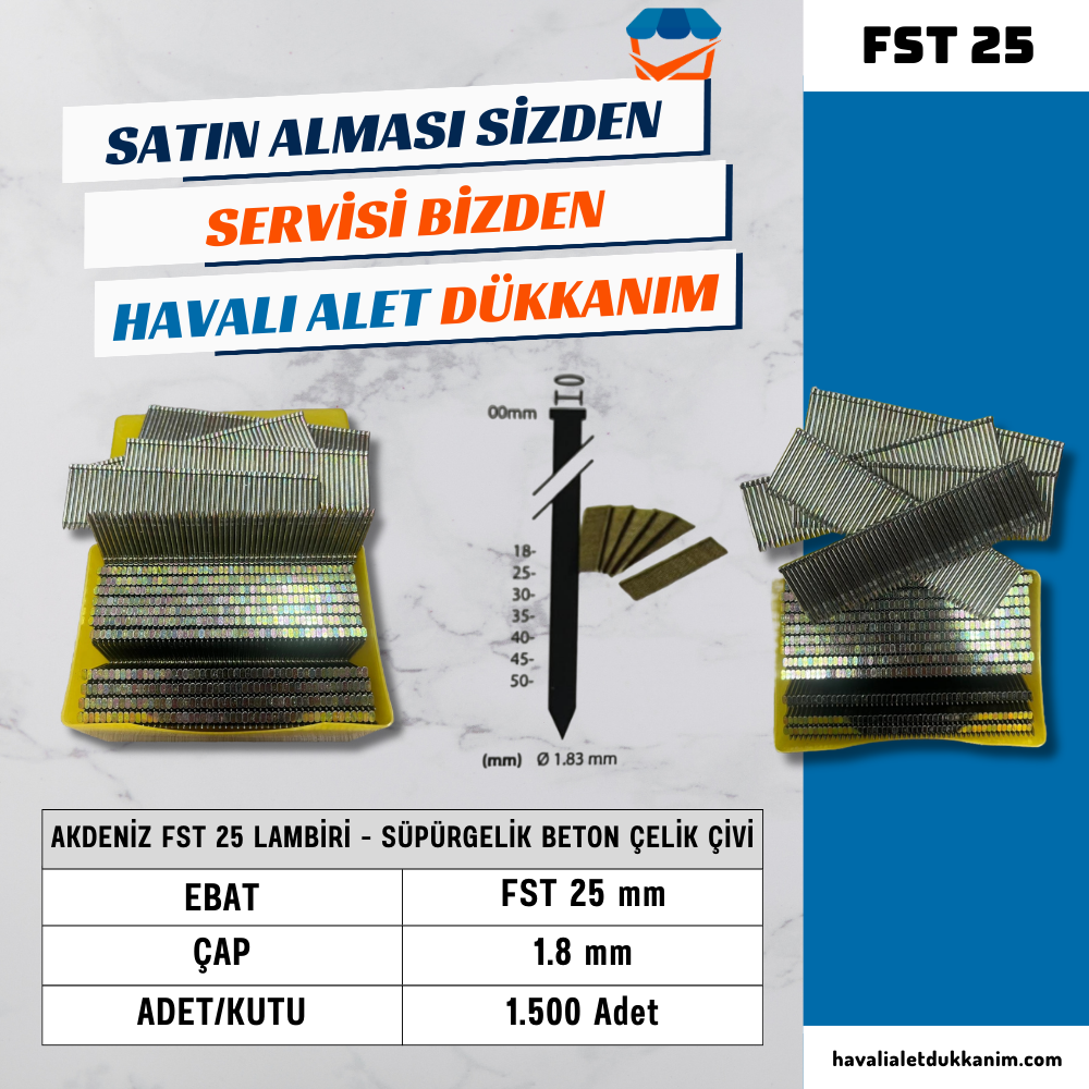 AKDENİZ FST 25 Lambiri - Süpürgelik Beton Çelik Çivi 1.500 Adet/Kutu