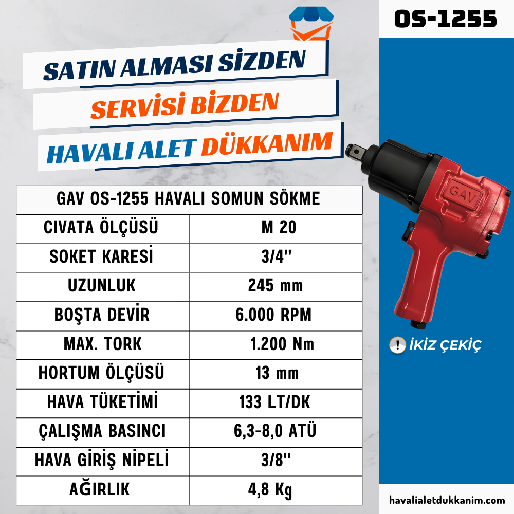 GAV OS-1255 Havalı Somun Sökme 3/4