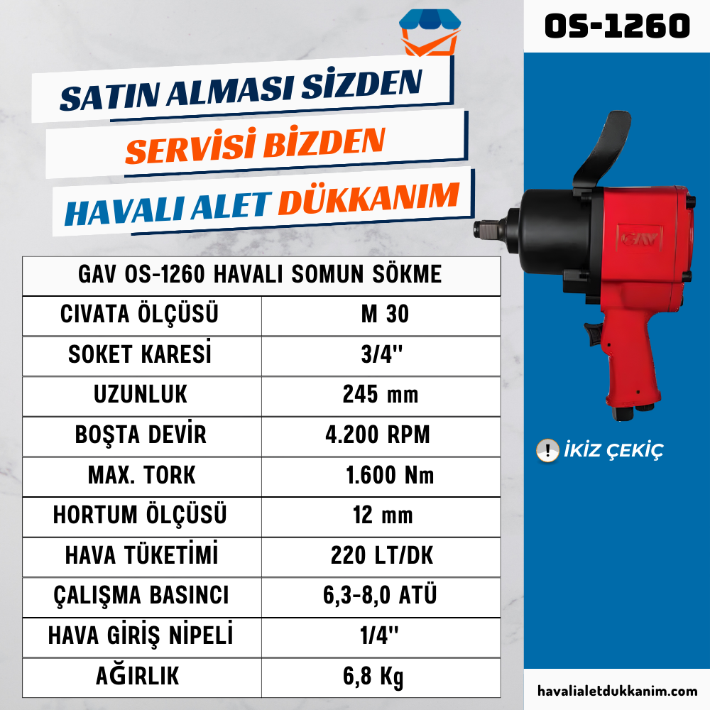 GAV OS-1260 Havalı Somun Sökme 3/4