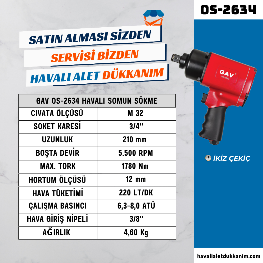GAV OS-2634 Havalı Somun Sökme