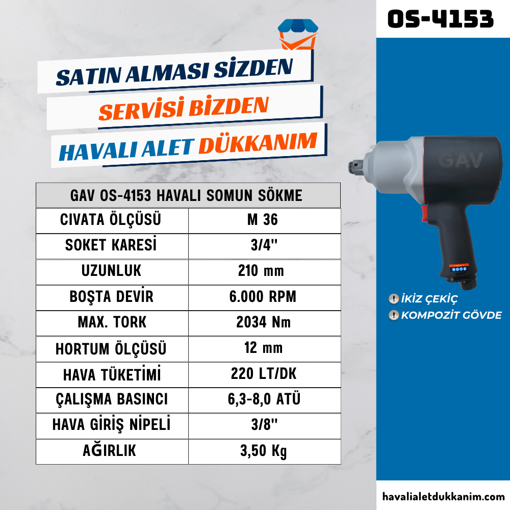 GAV OS-4153 Havalı Somun Sökme 3/4