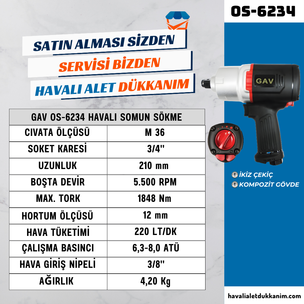 GAV OS-6234 Havalı Somun Sökme 3/4