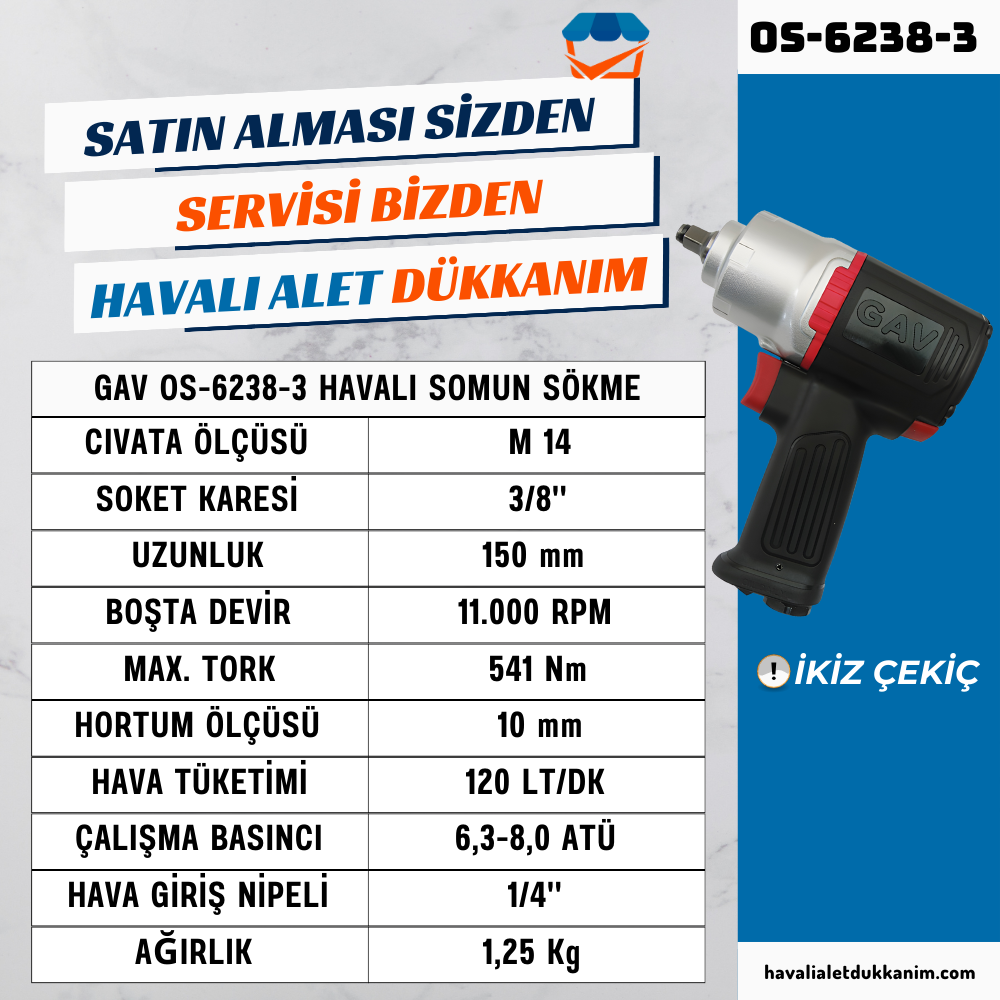 GAV OS-6238-3 Havalı Somun Sökme 3/8