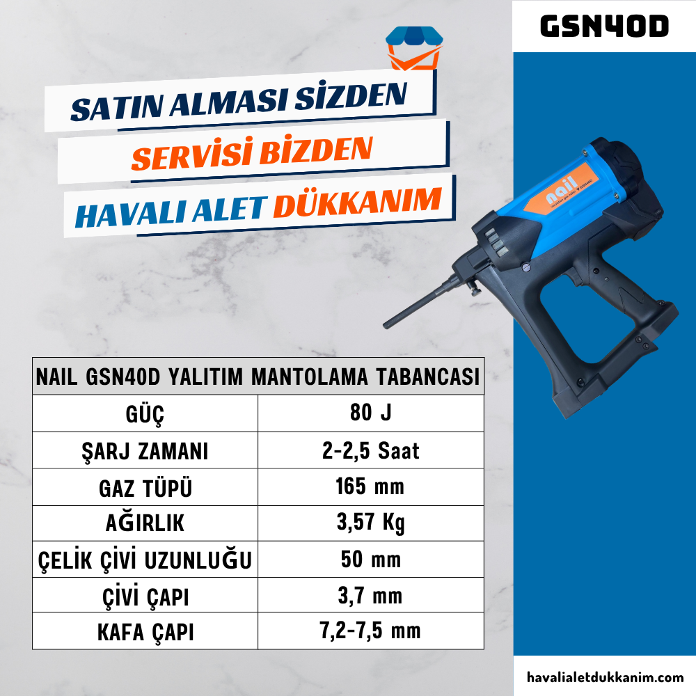Gazlı Çivi TabancasıNAIL GSN40D Yalıtım Mantolama Tabancası