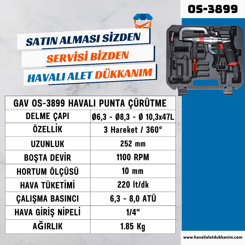 Havalı MatkapGAV OS-3899 Havalı Punta Çürütme Seti