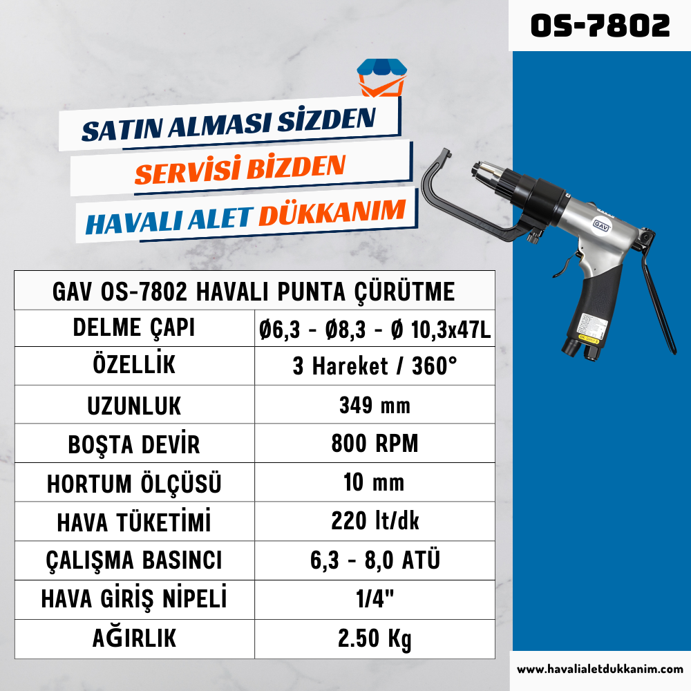 Havalı MatkapGAV OS-7802 Havalı Punta Çürütme