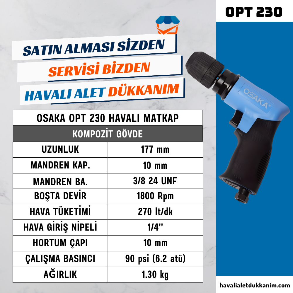 Havalı MatkapOSAKA OPT 230 Havalı Matkap 10 mm Tek Yön