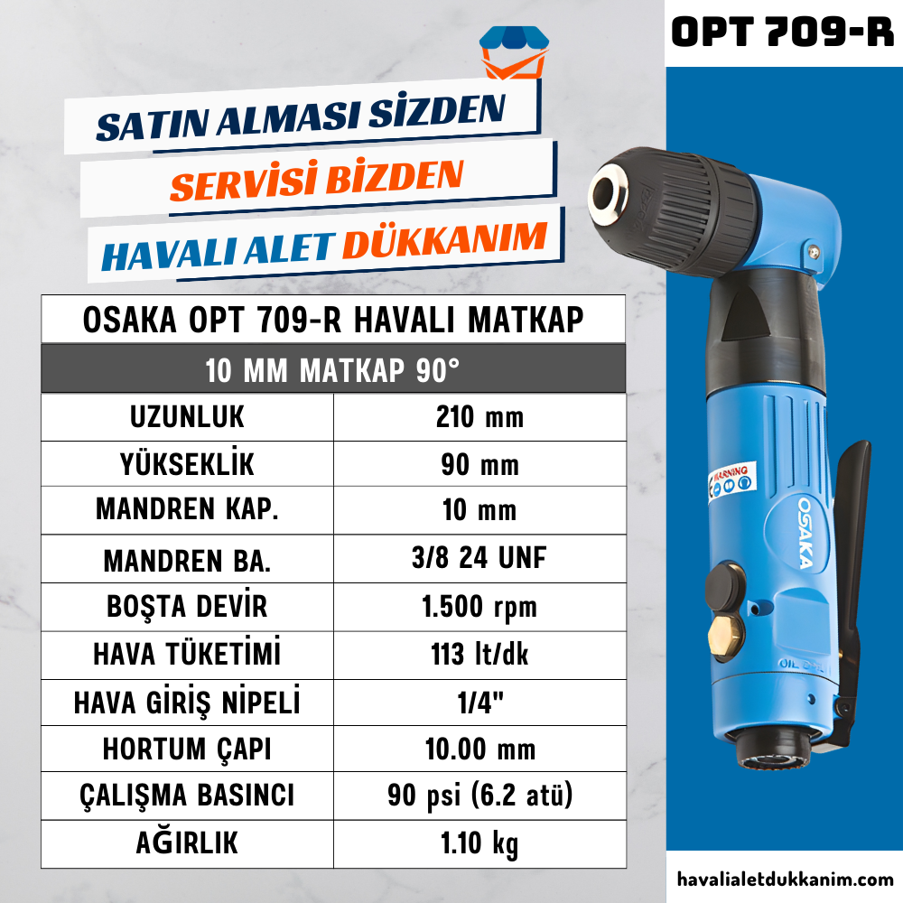 Havalı MatkapOSAKA OPT 709-R Havalı Matkap 10 mm 90°