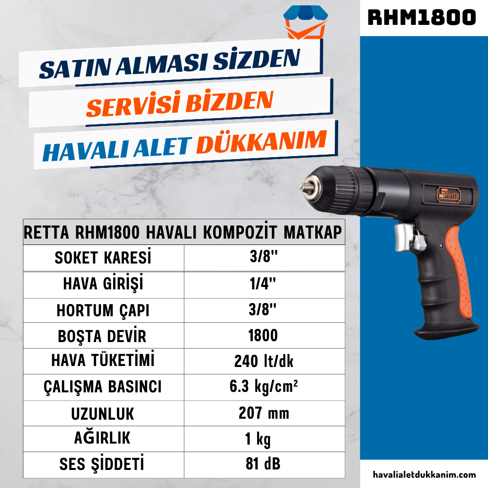 Havalı MatkapRETTA RHM1800 Havalı Kompozit Matkap 3/8'' 