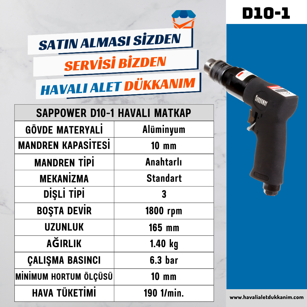 Havalı MatkapSAPPOWER D10-1 Havalı Matkap 10 mm Sağ-Sol