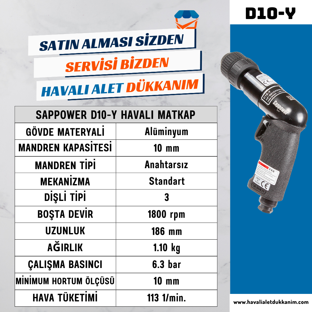 Havalı MatkapSAPPOWER D10-Y Havalı Matkap 10 mm Sağ-Sol