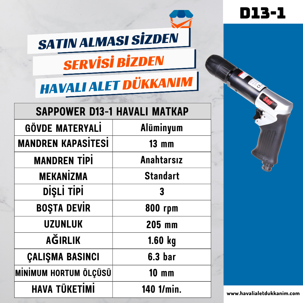 Havalı MatkapSAPPOWER D13-1 Havalı Matkap 13 mm Sağ-Sol