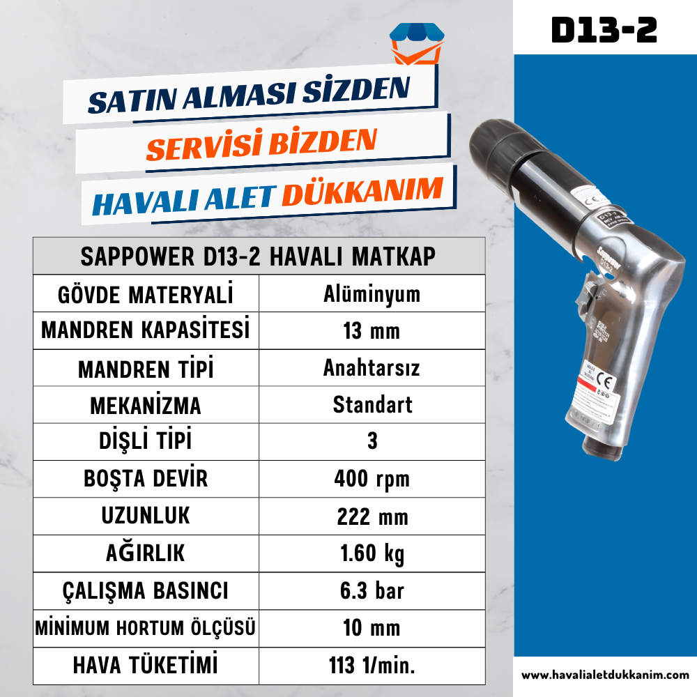 Havalı MatkapSAPPOWER D13-2 Havalı Matkap 13 mm Sağ-Sol