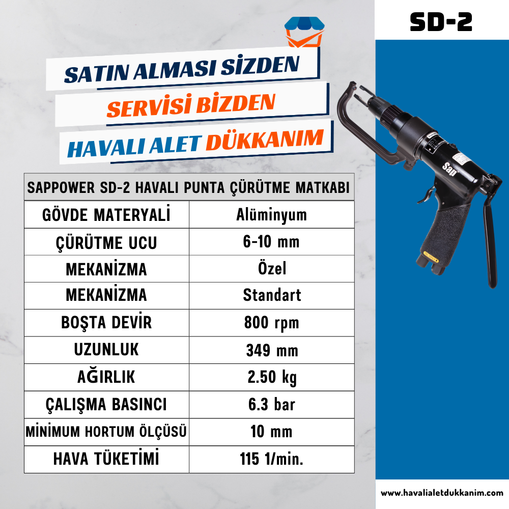 Havalı MatkapSAPPOWER SD-2 Havalı Punta Çürütme Matkabı