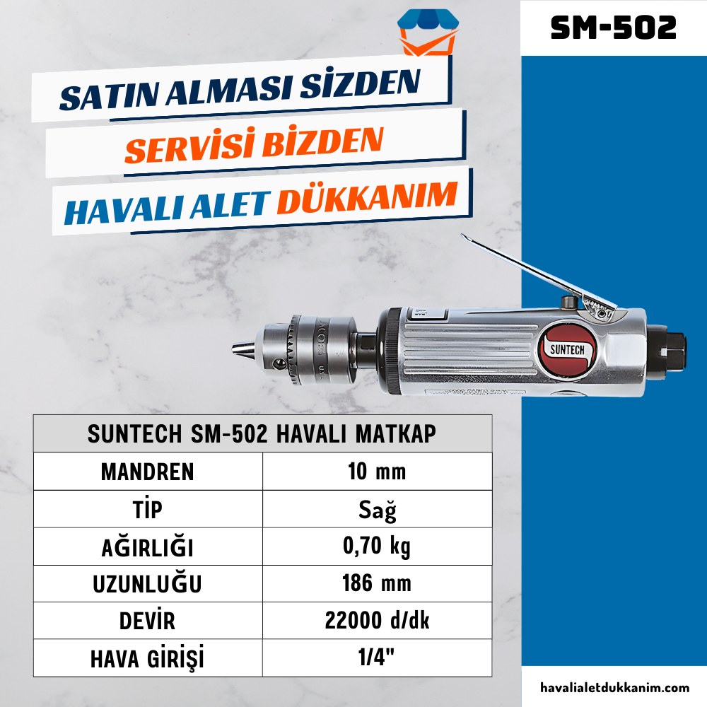 Havalı MatkapSUNTECH SM-502 Havalı Matkap Düz Tip 10 mm