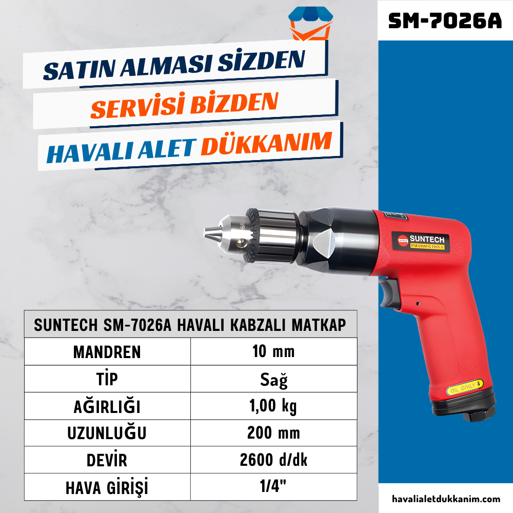 Havalı MatkapSUNTECH SM-7026A Havalı Kabzalı Matkap 10 mm