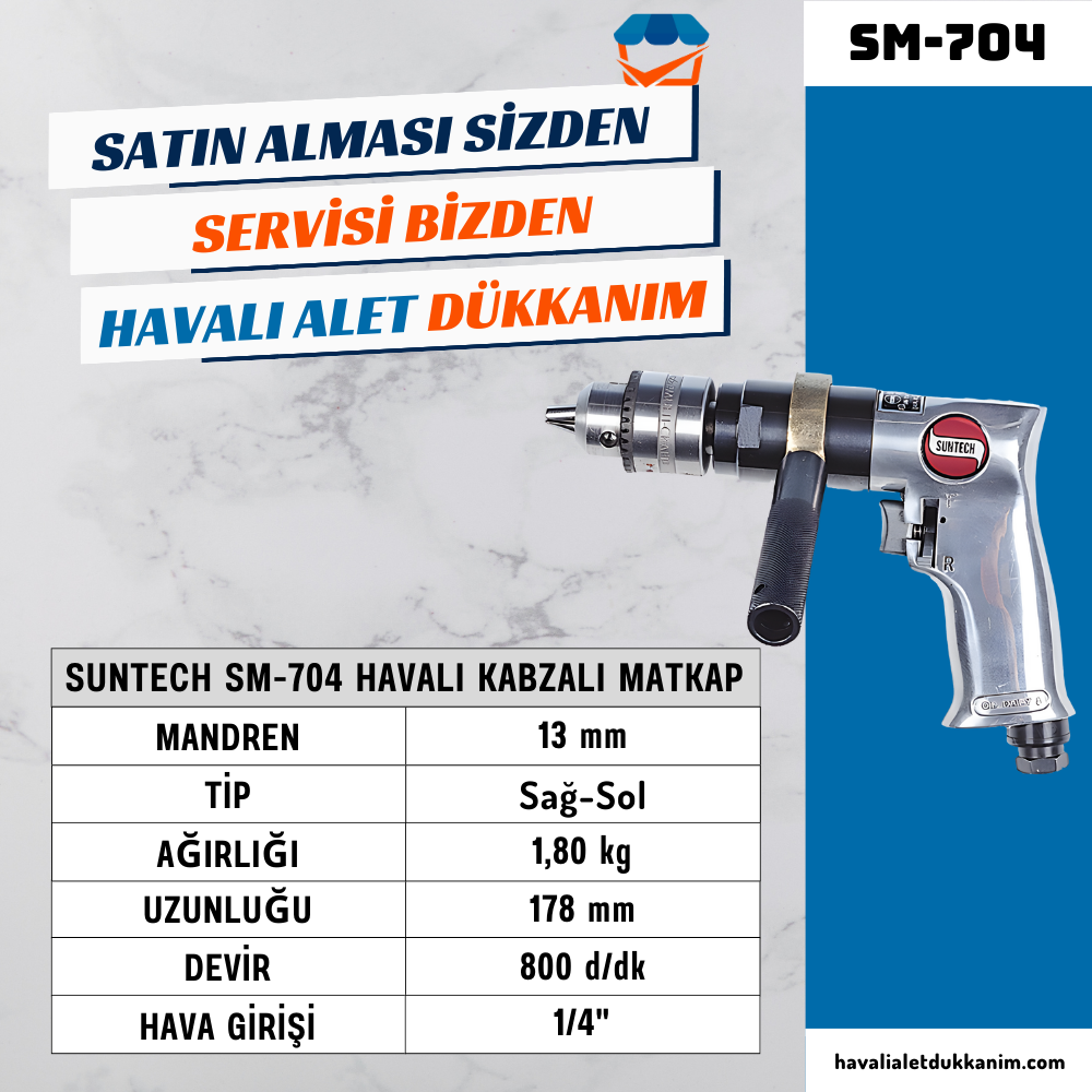 Havalı MatkapSUNTECH SM-704 Havalı Kabzalı Matkap 13 mm
