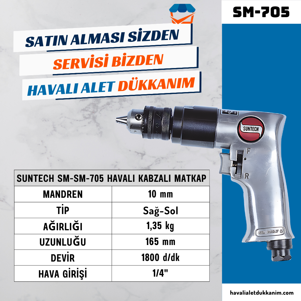 Havalı MatkapSUNTECH SM-705 Havalı Kabzalı Matkap 10 mm