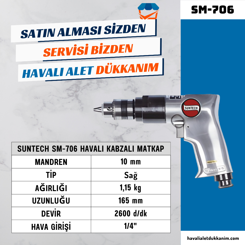 Havalı MatkapSUNTECH SM-706 Havalı Kabzalı Matkap 10 mm