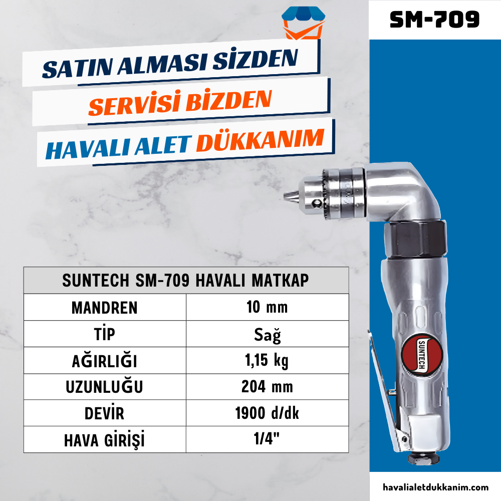 Havalı MatkapSUNTECH SM-709 Havalı Matkap 10 mm 90°