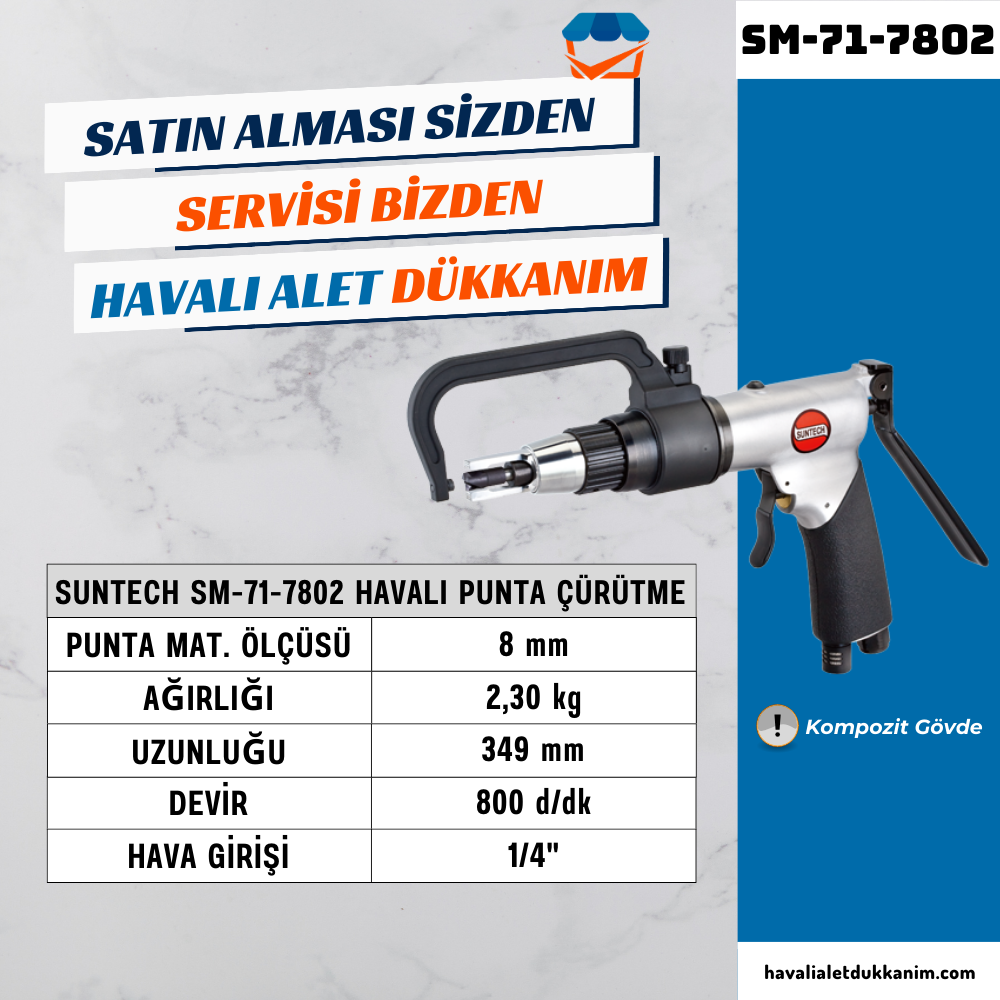 Havalı MatkapSUNTECH SM-71-7802 Havalı Punta Çürütme Matkabı