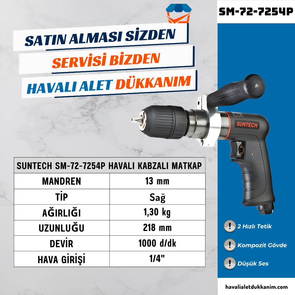 Havalı MatkapSUNTECH SM-72-7254P Havalı Kabzalı Matkap 13 mm