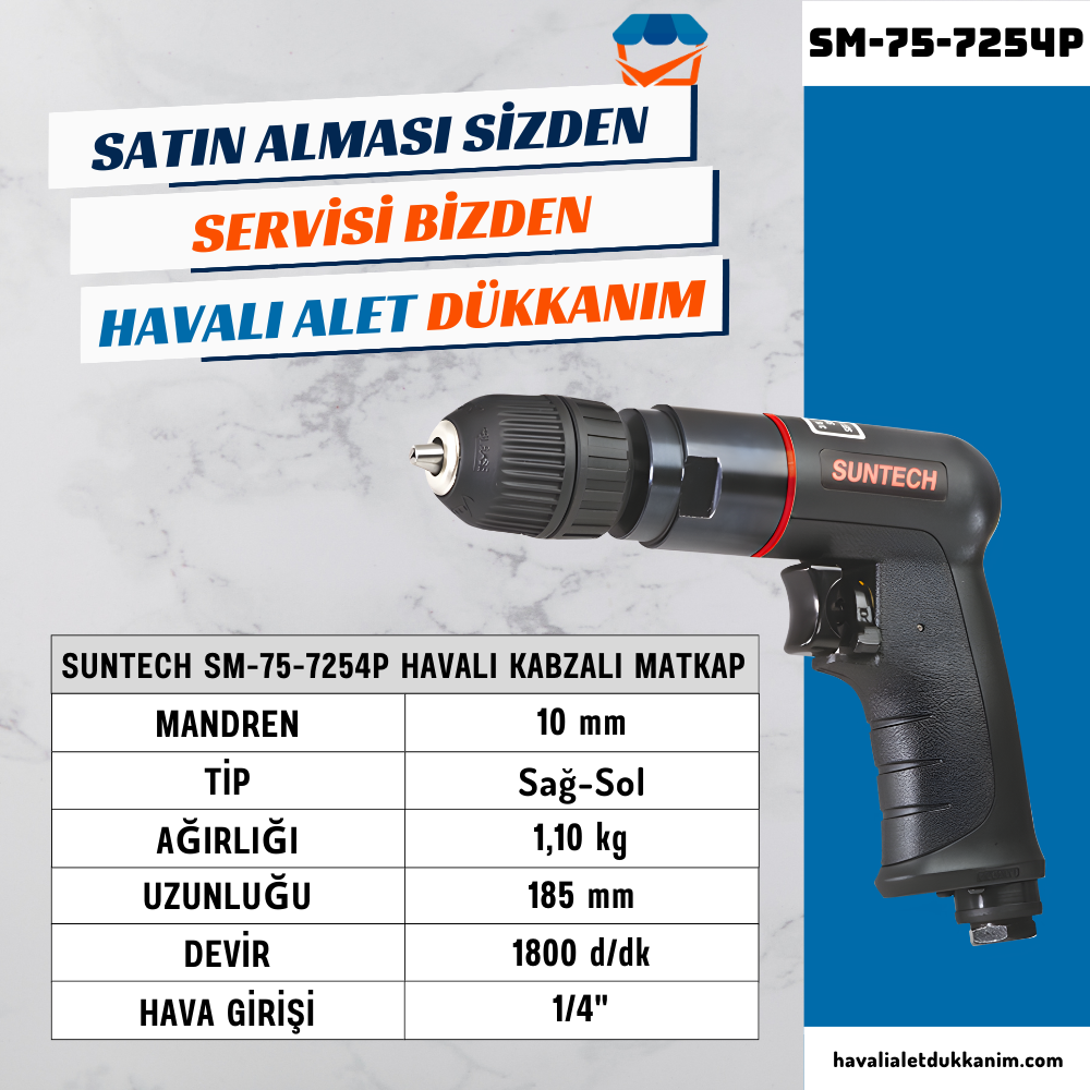 Havalı MatkapSUNTECH SM-75-7254P Havalı Kabzalı Matkap 10 mm