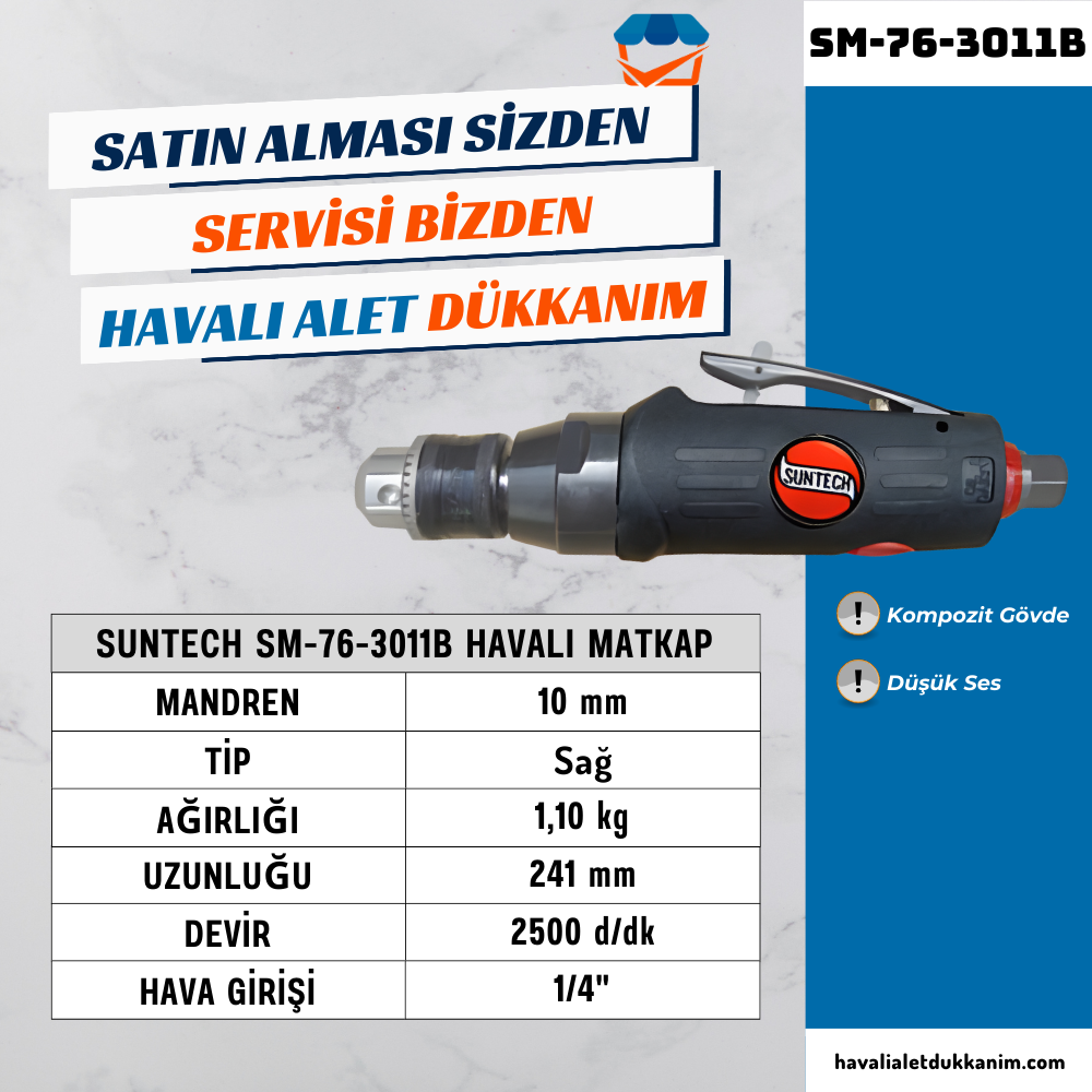 Havalı MatkapSUNTECH SM-76-3011B Havalı Matkap Düz Tip 10 mm