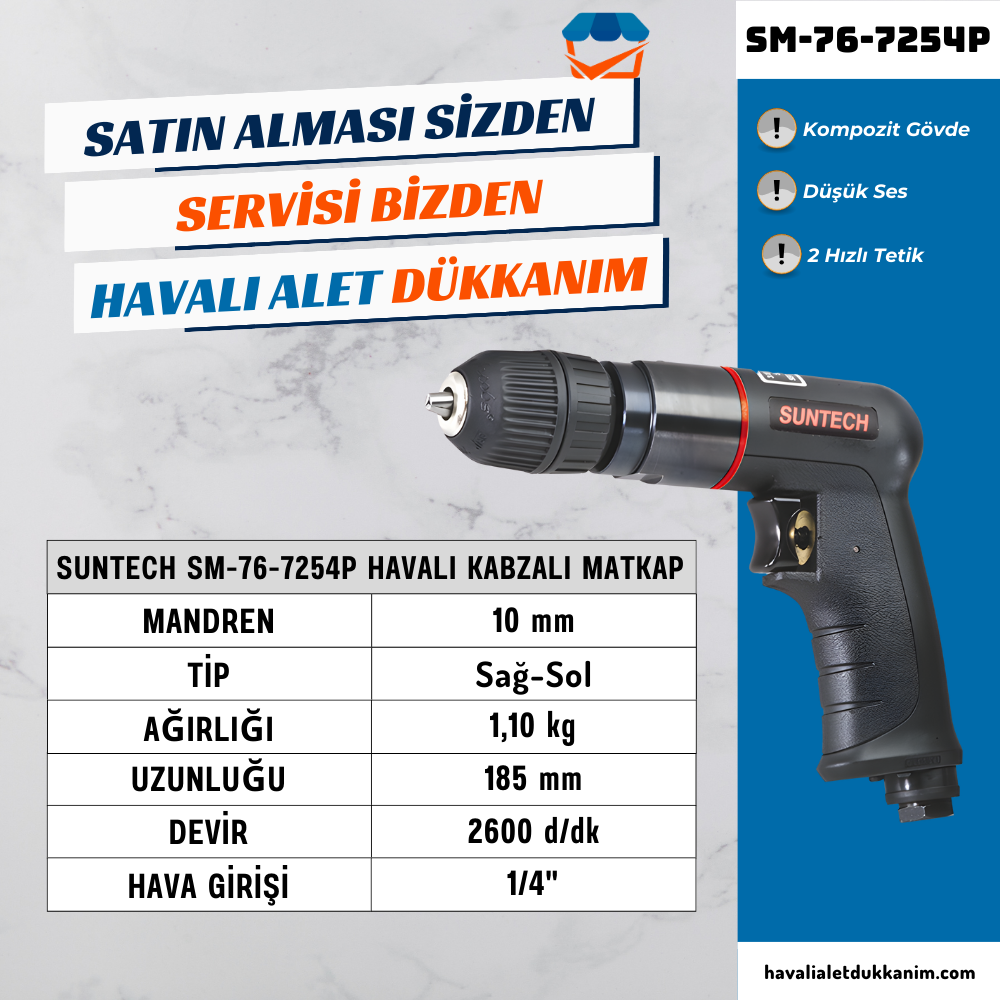 Havalı MatkapSUNTECH SM-76-7254P Havalı Kabzalı Matkap 10 mm