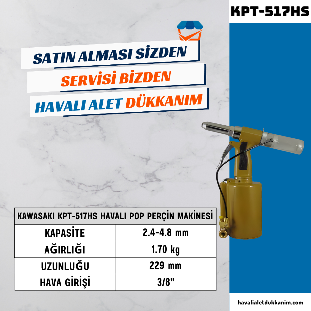 Havalı Perçin TabancasıKAWASAKI KPT-517HS Havalı Pop Perçin Makinesi