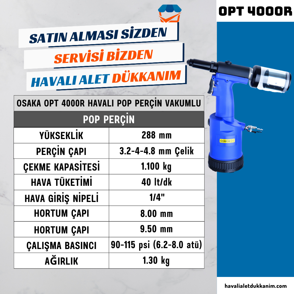 Havalı Perçin TabancasıOSAKA OPT 4000R Havalı Pop Perçin Vakumlu