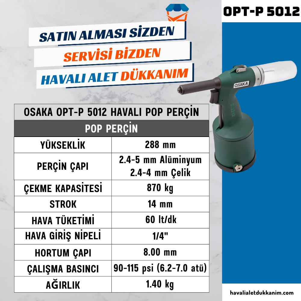 Havalı Perçin TabancasıOSAKA OPT-P 5012 Havalı Pop Perçin Vakumlu