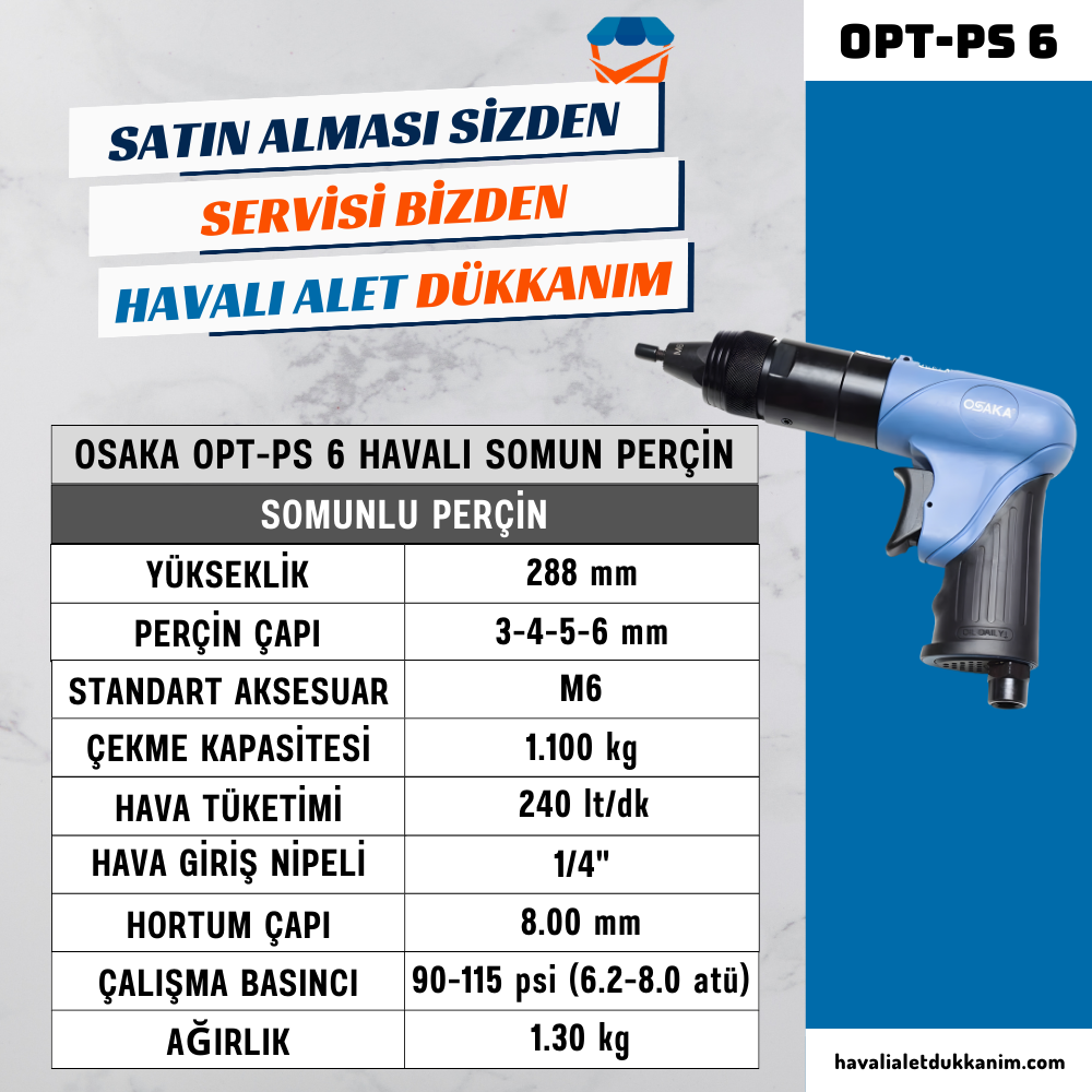 Havalı Perçin TabancasıOSAKA OPT-PS 6 Havalı Somun Perçin Tabancası