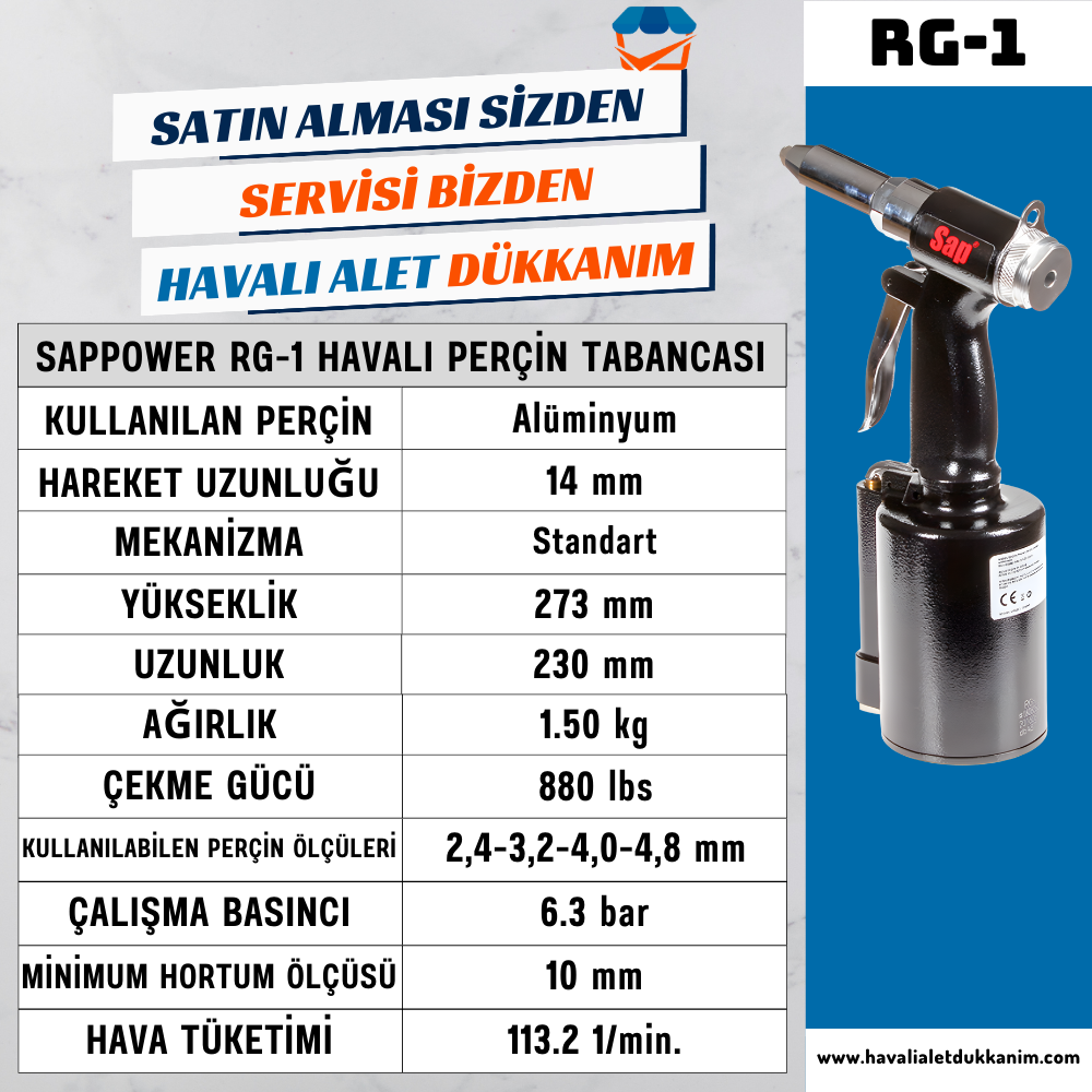 Havalı Perçin TabancasıSAPPOWER RG-1 Havalı Perçin Tabancası