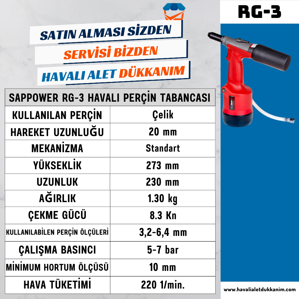 Havalı Perçin TabancasıSAPPOWER RG-3 Havalı Perçin Tabancası