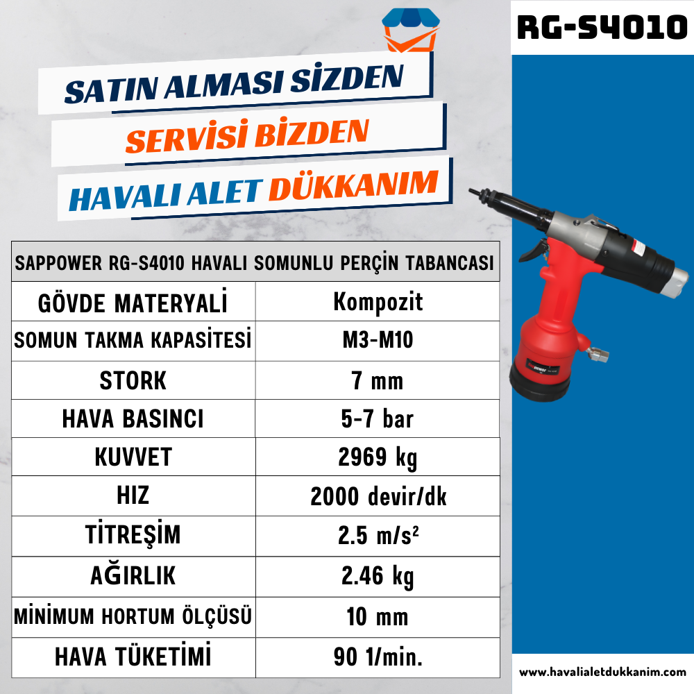 Havalı Perçin TabancasıSAPPOWER RG-S4010  Havalı Somun Perçin Tabancası
