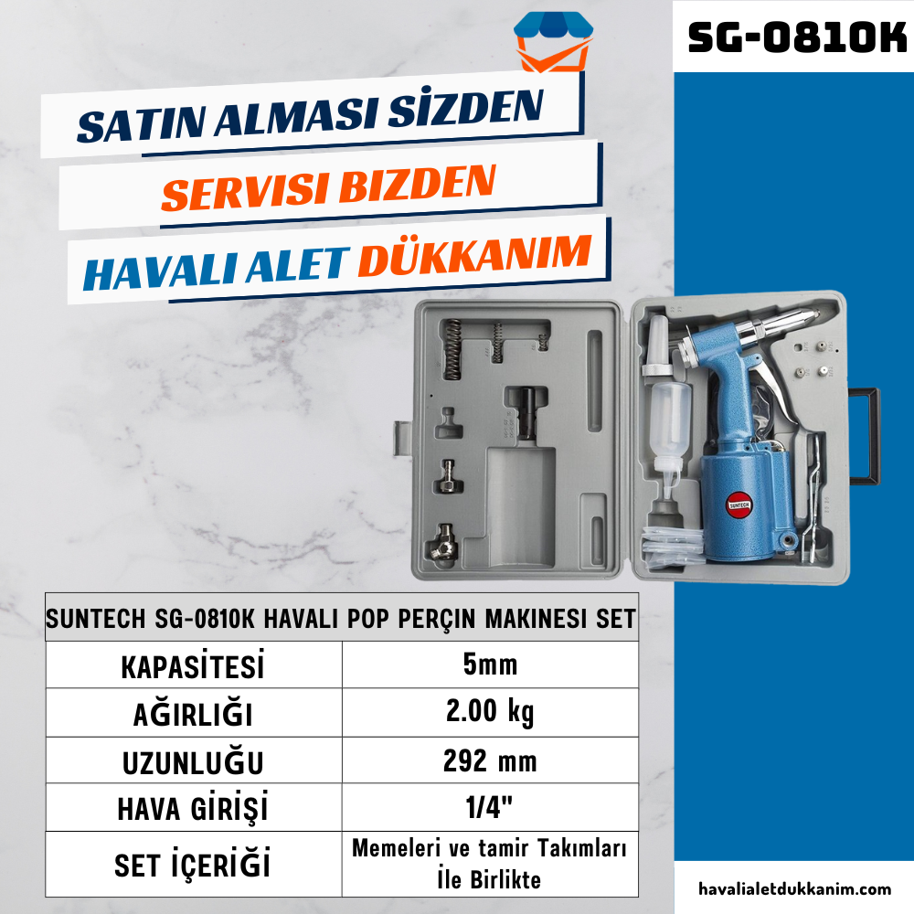 Havalı Perçin TabancasıSUNTECH SG-0810K Havalı Pop Perçin Makinesi Set
