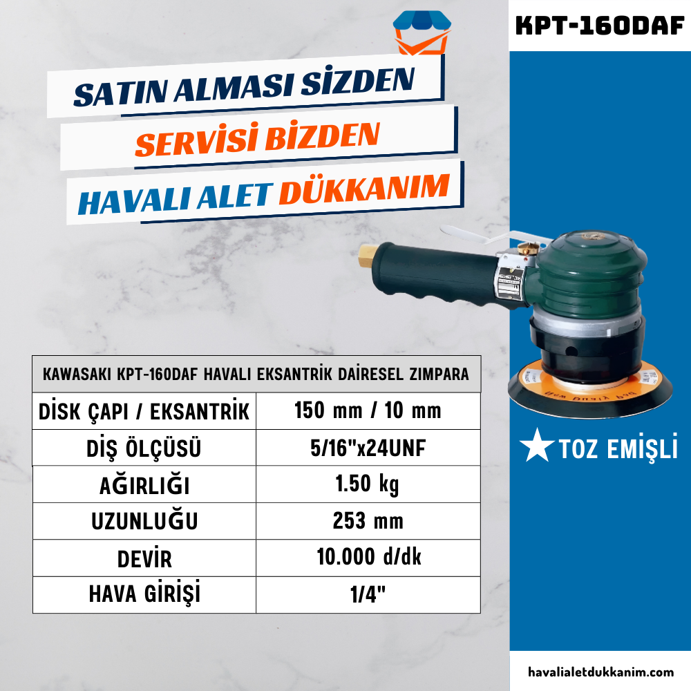 Havalı Polisaj MakinesiKAWASAKI KPT-160DAF Havalı Eksantrik Dairesel Zımpara