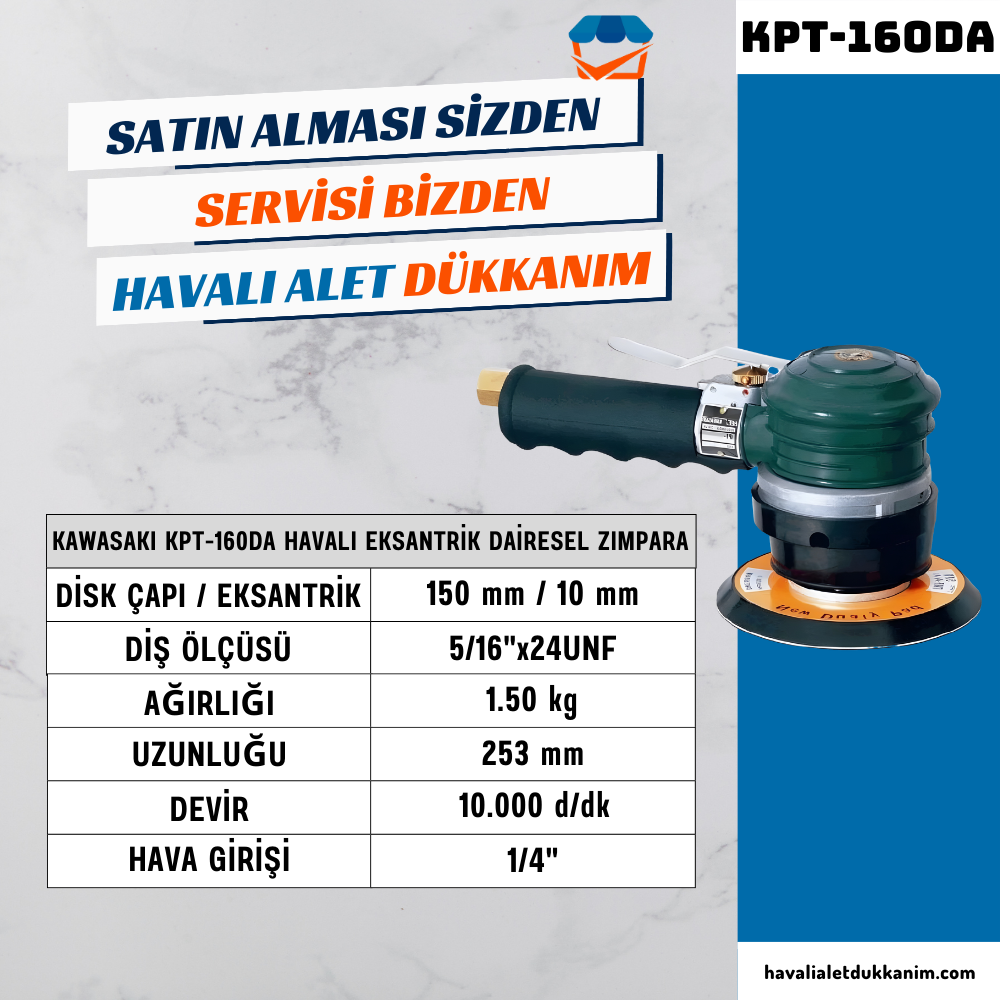 Havalı Polisaj MakinesiKAWASAKI KPT-160DA Havalı Eksantrik Dairesel Zımpara