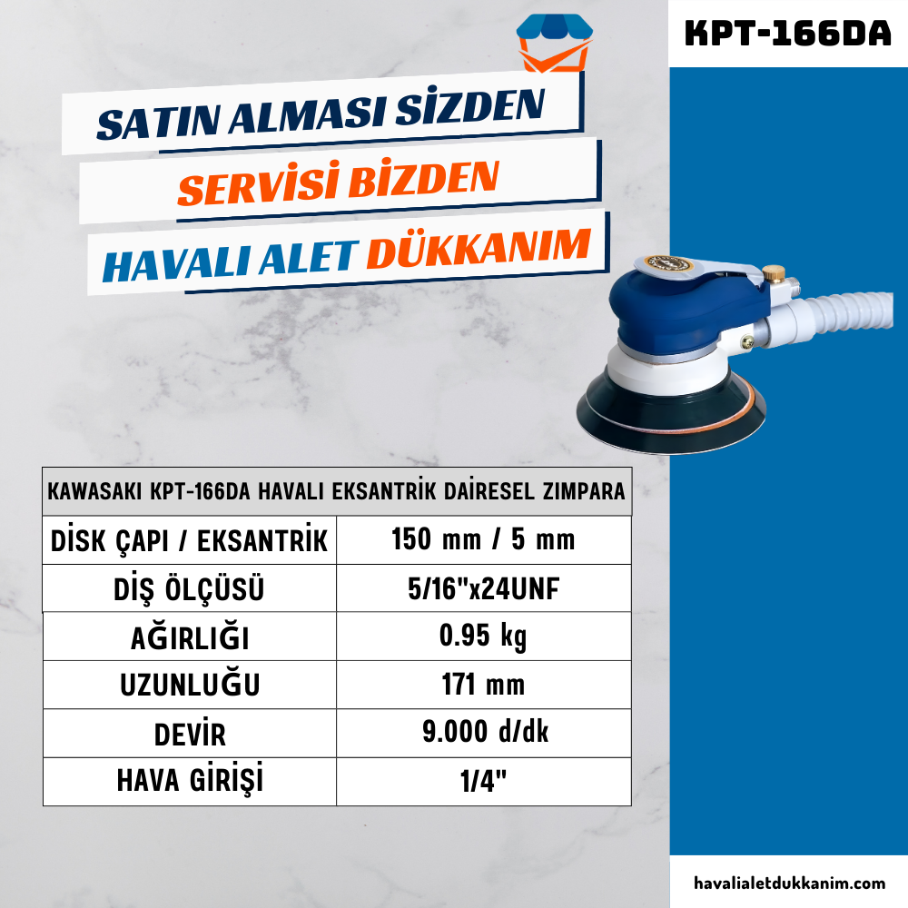 Havalı Polisaj MakinesiKAWASAKI KPT-166DA Havalı Eksantrik Dairesel Zımpara