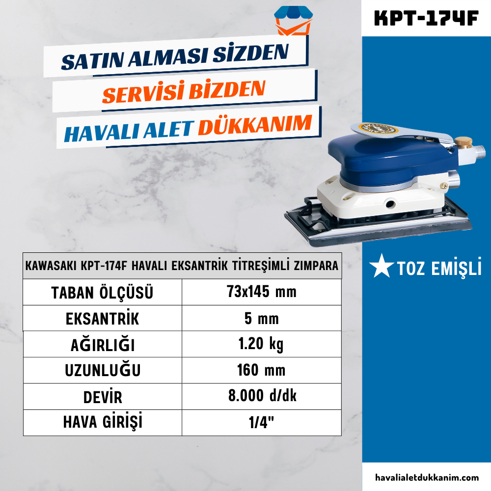 Havalı Polisaj MakinesiKAWASAKI KPT-174F Havalı Eksantrik Titreşimli Zımpara