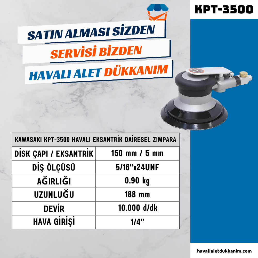 Havalı Polisaj MakinesiKAWASAKI KPT-3500 Havalı Eksantrik Dairesel Zımpara