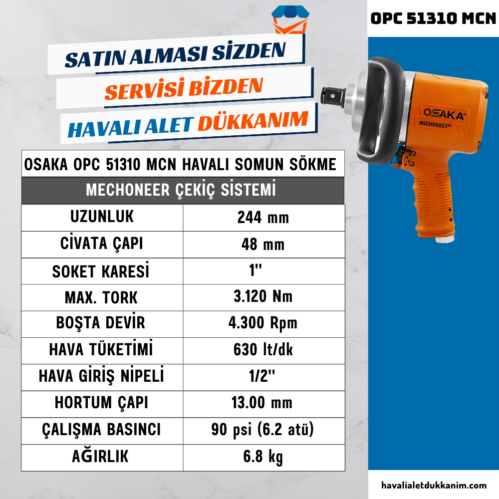 Havalı Somun Sıkma ve SökmeOSAKA OPC 51310 MCN Havalı Somun Sökme 1''