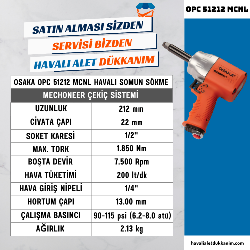 Havalı Somun Sıkma ve SökmeOSAKA OPC 51212 MCNL Havalı Somun Sökme 1/2''