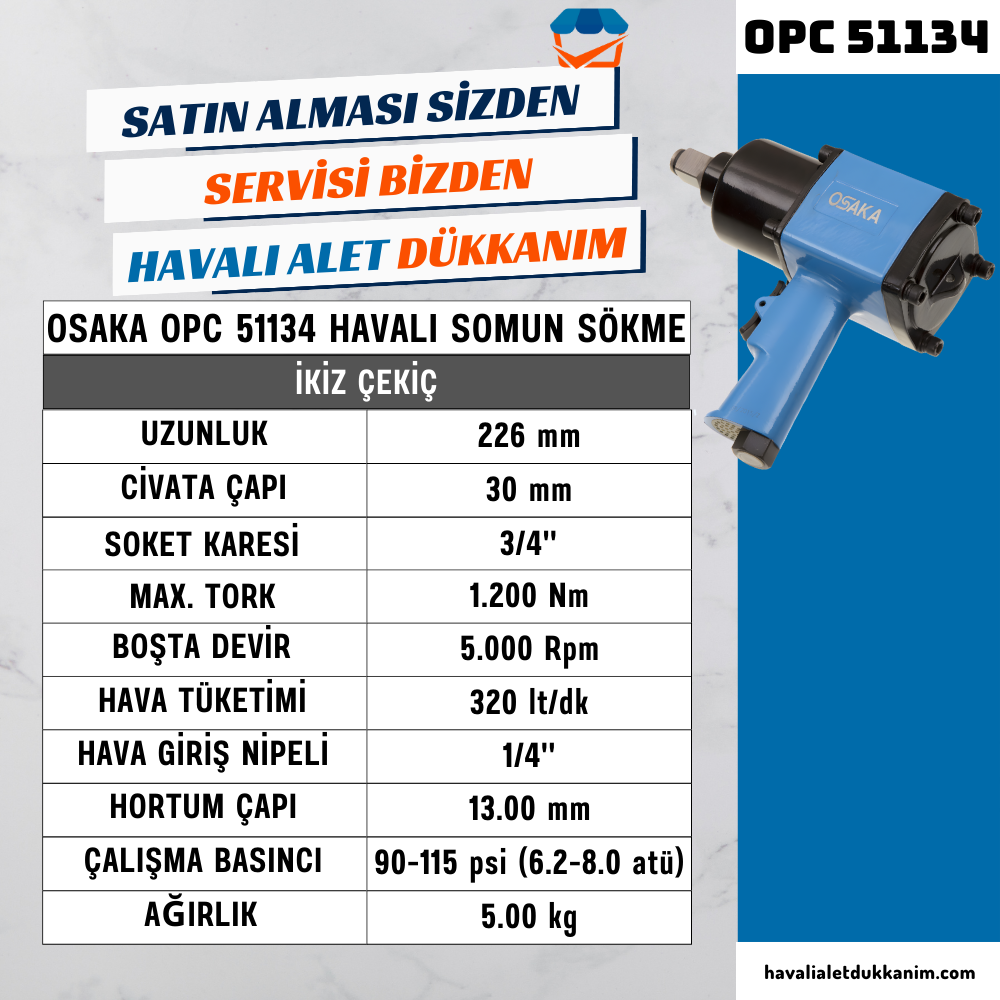 Havalı Somun Sıkma ve SökmeOSAKA OPC 51134 Havalı Somun Sökme 3/4''